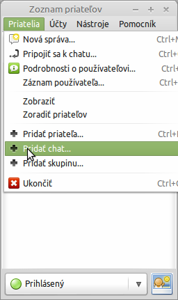 Kamarádi --> Přidat Chat