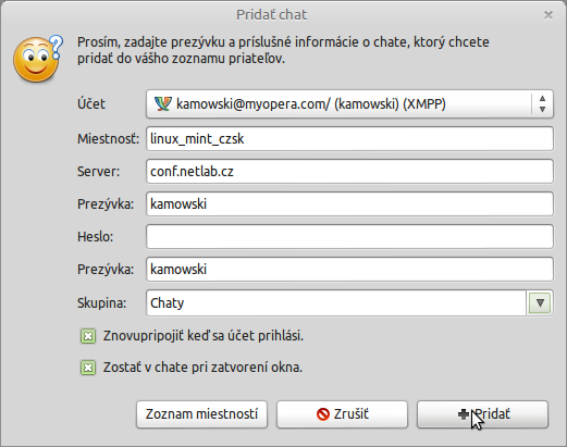 Dialog pro přidání chatu